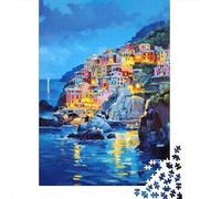 Puzzle De 1000 Pièces pour Adultes Colorful Coastal Village Painting Puzzle Casse-tête Jeu De Rapidité Activités Amusantes À La Maison 52x38cm/1000pcs