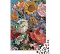 Puzzle De 1000 Pièces pour Adultes Colorful Floral Bouquet with Hummingbirds Puzzle pour Adultes Jeu Manuel Décoration Murale Activités Amusantes À La Maison, 52x38cm/1000pcs