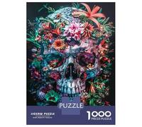 Puzzle De 1000 Pièces pour Adultes Colorful Floral Sugar Skull Art Print Puzzle Anti-Stress, Difficile, Cadeau Unique pour Un Anniversaire Ou Noël 52x38cm/1000pcs