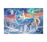 Puzzle De 1000 Pièces pour Adultes Colorful Loup Lune Nuit Neige 75x50cm Impression Vive Non Décolorable Art Mural Encadrable Idéal pour Salon Chambre À Coucher
