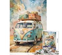 Puzzle de 1000 pièces pour Adultes Combi Volkswagen Aquarelle avec Bagages Décoration Murale Cadeau d'anniversaire Jeu Relaxant Parent-Enfant Dimensions 50x75cm