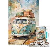 Puzzle de 1000 pièces pour Adultes Combi Volkswagen Aquarelle avec Bagages Stimule Le Cerveau et améliore la mémoire Jeu éducatif pour Les 14 Ans et Plus Dimensions : 38x26cm