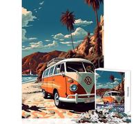 Puzzle de 1000 pièces pour Adultes Combi VW rétro Thème Plage et Voyage Décoration intérieure Idée Cadeau Jeu Familial avec pièces de Formes aléatoires Parfaitement emboîtables Dimensions 50x75cm