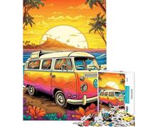 Puzzle de 1000 pièces pour Adultes Combi VW rétro Voyage à la Plage Un défi à relever Décoration Murale Jeu Amusant Convient aux 14 Ans et Plus (50x75cm)
