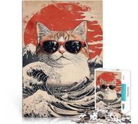 Puzzle de 1000 pièces pour Adultes Cool Cat à la Grande Vague Jeu Familial Anti-Stress Défi Difficile Idées Cadeaux 75x50cm