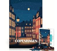 Puzzle de 1000 pièces pour Adultes,Copenhague,Danemark,Paysage Urbain Nocturne,Illustration aux découpes nettes,défi Stimulant,Jeu Amusant pour Passer Le Temps,décoration Murale de Noël (50x75cm)