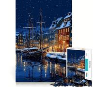 Puzzle de 1000 pièces pour Adultes Copenhague Nuit Pixel Art Découpe Fine Art Jeu de Réflexion Jeu de Temps Calme Décoration d'art de Noël (50x75cm)