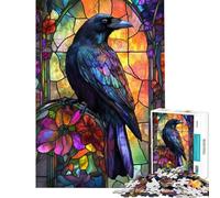 Puzzle de 1000 pièces pour Adultes Corbeau en vitrail Jeu éducatif et intellectuel pour Un Anniversaire ou Un séjour à la Maison (Taille 75x50cm)
