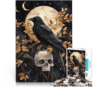 Puzzle de 1000 pièces pour Adultes Corbeau Mystique et crâne sous la Lune dorée Jeu Stimulant Idées Cadeaux 52x38cm