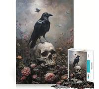 Puzzle de 1000 pièces pour Adultes,Corbeau Noir sur crâne,découpe Fine,Jeu de Concentration,Jeu Calme,activité d'anniversaire (38x26cm)