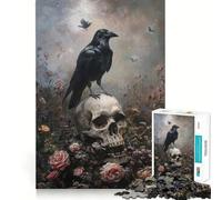 Puzzle de 1000 pièces pour Adultes,Corbeau Noir sur crâne,Jeu de réflexion, pour se détendre,Cadeau Amusant pour Un Anniversaire (50x75cm)