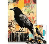 Puzzle de 1000 pièces pour Adultes,Corbeau Noir sur Fond Abstrait,Assemblage précis,Jeu de réflexion, pour se détendre,Cadeau d'anniversaire Amusant (38x26cm)