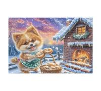 Puzzle De 1000 Pièces pour Adultes Corgi Cabane d'hiver Neigeuse 75x50cm Niveau Expert pour Joueurs Avancés Amusement Stimulant Idéal pour Amateurs De Puzzle