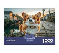 Puzzle de 1000 pièces pour Adultes : Corgi sur Un Chemin de Pierres - Jeu de réflexion et éducatif - 70 x 50 cm