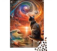 Puzzle De 1000 Pièces pour Adultes Cosmic Cat Sunset Puzzle pour Adolescents Analyse Et Logique Aide À Stimuler Le Cerveau Idéal comme Cadeau pour Toute La Famille 38x26cm/1000pcs