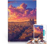 Puzzle de 1000 pièces pour Adultes Coucher de Soleil à Barcelone en Catalogne Jeu Stimulant pour la décoration intérieure 50x70cm