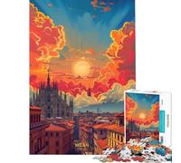 Puzzle de 1000 pièces pour Adultes Coucher de Soleil à Milan Italie Jeu éducatif pour Passer Le Temps à la Maison (Dimensions 38x26cm)