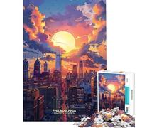 Puzzle de 1000 pièces pour Adultes Coucher de Soleil à Philadelphie États-Unis Décoration Murale Jeu éducatif Familial (38x52cm)