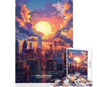 Puzzle de 1000 pièces pour Adultes-Coucher de Soleil à Philadelphie États-Unis-Jeu éducatif à Monter soi-même pour Femmes et Hommes-avec Poster et fiche de Questions Assortis (38x26cm)