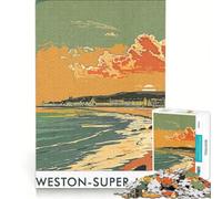 Puzzle de 1000 pièces pour Adultes Coucher de Soleil à Weston-Super-Mare Jeu éducatif pour stimuler Votre Cerveau et Votre dextérité pour Noël ou Un Anniversaire 38x26cm