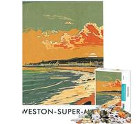 Puzzle de 1000 pièces pour Adultes Coucher de Soleil à Weston-Super-Mare Jeux relaxants Amusants et Humoristiques à Faire à la Maison (50x75cm)