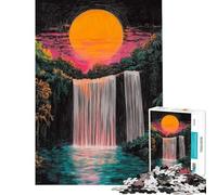 Puzzle de 1000 pièces pour Adultes Coucher de Soleil Cascade Crayons à gratter Jeu Familial Défi Difficile et éducatif (Taille 38x26cm)