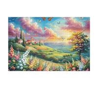 Puzzle De 1000 Pièces pour Adultes Coucher de Soleil Champ de Fleurs 1000 PCS 75x50cm Puzzle d'art Collectionnable Idéal pour Amateurs Matériau Durable Résistant Groupe Cadeau