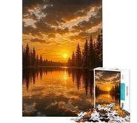 Puzzle de 1000 pièces pour adultes Coucher de soleil doré sur un lac forestier Jeu de réflexion amusant à faire à la maison défi de rapidité manuelle Convient aux personnes de 14 ans et plus (50x75cm)