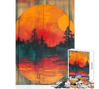 Puzzle de 1000 pièces pour Adultes Coucher de Soleil en forêt au Bord du lac Jeu de société Familial Cadeau d'anniversaire Modèle à Assembler (38x52cm)