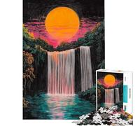 Puzzle de 1000 pièces pour Adultes Coucher de Soleil et Cascade Jeux de société à gratter Idéal pour Toute la Famille Stimule la mémoire Cadeau Unique pour Un Anniversaire ou Noël (50x75cm)
