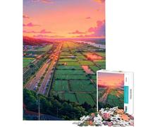 Puzzle de 1000 pièces pour Adultes Coucher de Soleil lofi sur des Terres agricoles Un défi à relever pour s'amuser en Famille Jeux Amusants à partir de 14 Ans (38x26cm)