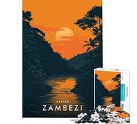 Puzzle de 1000 pièces pour Adultes Coucher de Soleil sur Le fleuve Zambèze Jeu Stimulant et Impossible pour Femmes et Hommes (Dimensions 75x50cm)