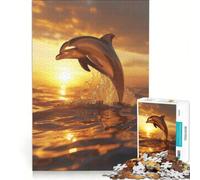 Puzzle de 1000 pièces pour Adultes, Coucher de Soleil sur Les Dauphins, élégant et Impossible à déchiffrer, idéal pour se détendre à la Maison, Cadeau pour Les Amis et la Famille 38x52cm