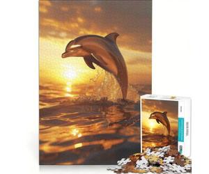 Puzzle de 1000 pièces pour Adultes, Coucher de Soleil sur Les Dauphins, élégant et Impossible à déchiffrer, idéal pour se détendre à la Maison, Cadeau pour Les Amis et la Famille 38x52cm