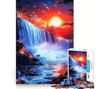 Puzzle de 1000 pièces pour Adultes Coucher de Soleil sur Une Cascade Jeu de logique Découpe de précision Bords Lisses pour Les réunions de Famille (38x26cm)