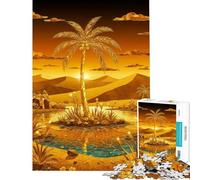Puzzle de 1000 pièces pour Adultes Coucher de Soleil sur Une Oasis dorée Jeu Familial Amusant et éducatif (75x50cm)