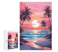 Puzzle de 1000 pièces pour Adultes - Coucher de Soleil sur Une Plage sous Les Palmiers - Paysage Magnifique - Chasse au trésor Amusante - Jouet de Voyage idéal pour Les Enfants -70 x 100 cm