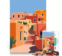 Puzzle de 1000 pièces pour Adultes,Couleurs Pastel,désert,Maisons en Terre et Ciel,Illustration d'art Abstrait Minimaliste,découpe de qualité supérieure,Jeu Stimulant,Divertissement,Temps Libre