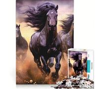 Puzzle de 1000 pièces pour Adultes Course des Trois Chevaux Jeu de Construction entraînez Votre Cerveau et Vos Mains avec Poster et fiche de Questions Assortis 38x26cm