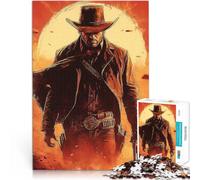 Puzzle de 1000 pièces pour Adultes Cowboy Solitaire au Coucher du Soleil Casse-tête pour Offrir en Cadeau à Toute la Famille 38x26cm
