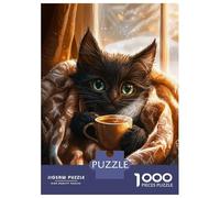 Puzzle De 1000 Pièces pour Adultes Cozy Cat with Hot Drink Puzzles pour Adultes, Jeux De Société, Découpe De Précision, Cadeaux pour Les Amis Et La Famille 52x38cm/1000pcs