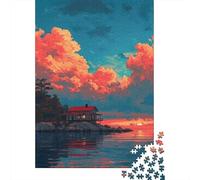Puzzle De 1000 Pièces pour Adultes Cozy Lake Cabin Sunset Puzzles pour Adolescents - Course De Vitesse Manuelle - Difficile Et Stimulant - Cadeaux De Noël Et d'anniversaire 52x38cm/1000pcs