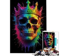 Puzzle de 1000 pièces pour Adultes Crâne Arc-en-Ciel avec Couronne Jeu Impossible Jeu éducatif Jouet défi Cadeau Amusant Améliore la mémoire (Dimensions 38x26cm)
