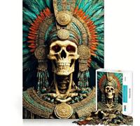 Puzzle de 1000 pièces pour Adultes Crâne aztèque avec Coiffe Découpe soignée Décoration Jeu Amusant et Stimulant Temps Libre Cadeau d'anniversaire ou Loisir (38x52cm)