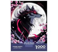 Puzzle De 1000 Pièces pour Adultes Crimson Moon Howl - Ethereal Wolf Amidst Sakura Storm Puzzle pour Adultes Jeux Relaxants Améliorent La Mémoire Jeu Stimulant Cadeaux 70x50cm/1000pcs