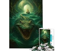 Puzzle de 1000 pièces pour Adultes Crocodile géant dans Une Grotte avec Bateau Un défi à relever Décoration Murale Jeu Amusant Convient aux 14 Ans et Plus (38x52cm)