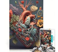Puzzle de 1000 pièces pour Adultes, Cœur Humain avec Fleurs, Jeu Familial, Décompression intellectuelle, Renforcement de l'amour Entre Les Couples 50x75cm