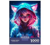 Puzzle De 1000 Pièces pour Adultes Cute Cat Girls Neon Puzzle Adulte, Jeu De Réflexion, Défi Difficile À Terminer 70x50cm/1000pcs