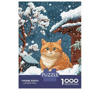 Puzzle De 1000 Pièces pour Adultes Cute Orange Cat in Snow Puzzles pour Adultes Vacances À La Maison Tue-t-il Le Temps Chaque Pièce Est Unique - Un pour Les Joueurs 52x38cm/1000pcs