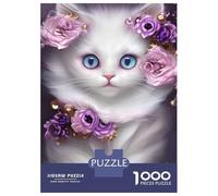 Puzzle De 1000 Pièces pour Adultes Cute White Kitten Portrait Puzzles pour Adultes, Jeux De Société, Découpe De Précision, Cadeaux pour Les Amis Et La Famille 70x50cm/1000pcs